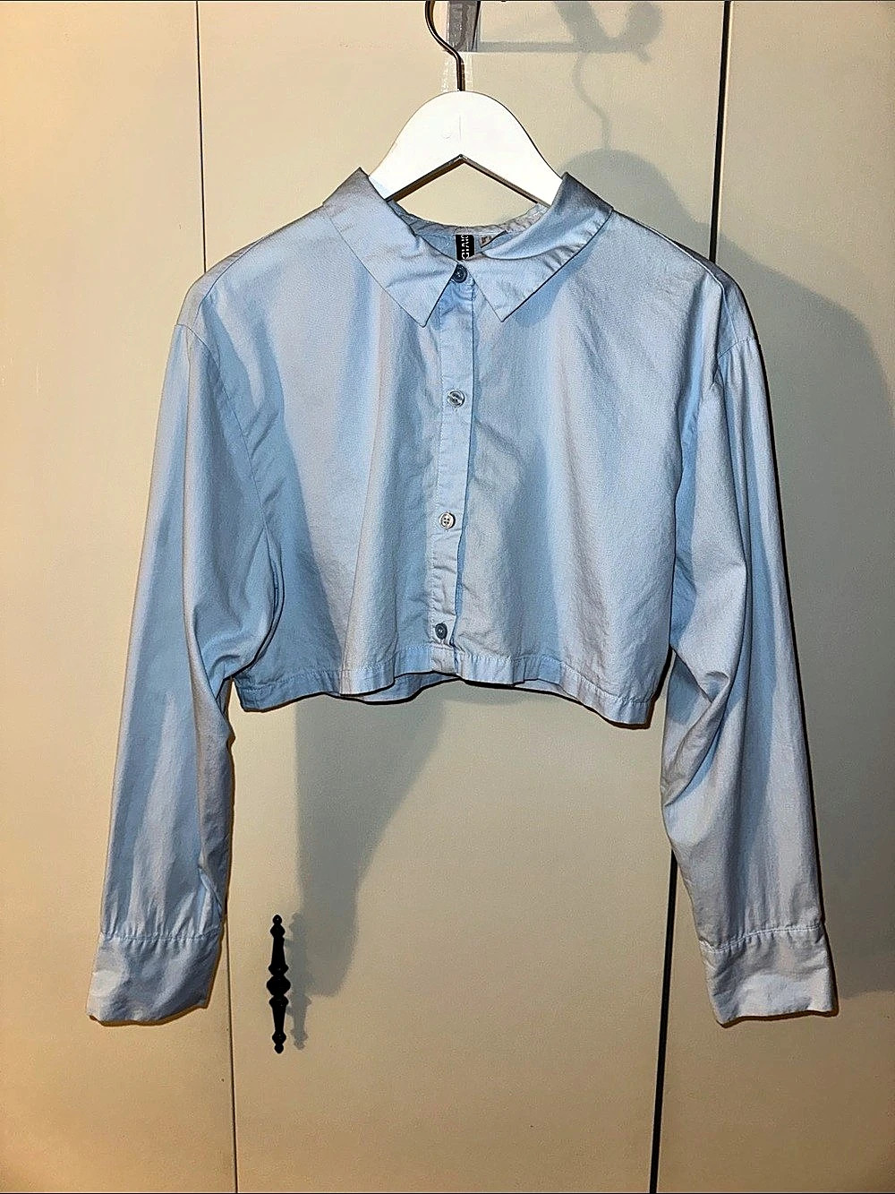 Blue Cropped Button Down Shirt
